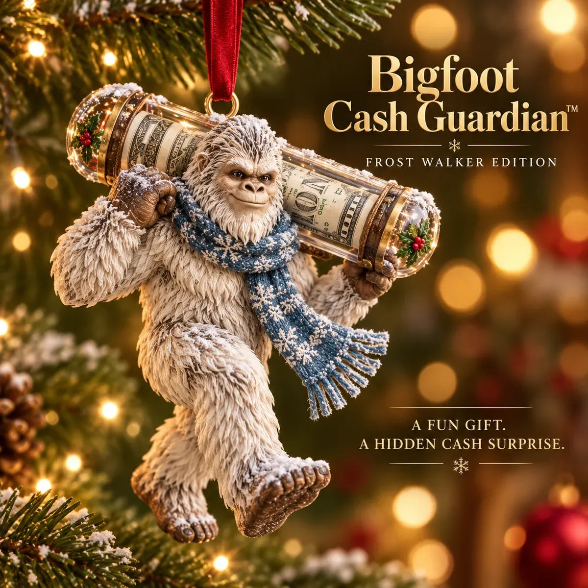 ⏰ LAST DAY SALE 49% OFF! 🎄👣 Bigfoot Christmas Cash Gift Ornament – Fun Holiday Money Holder