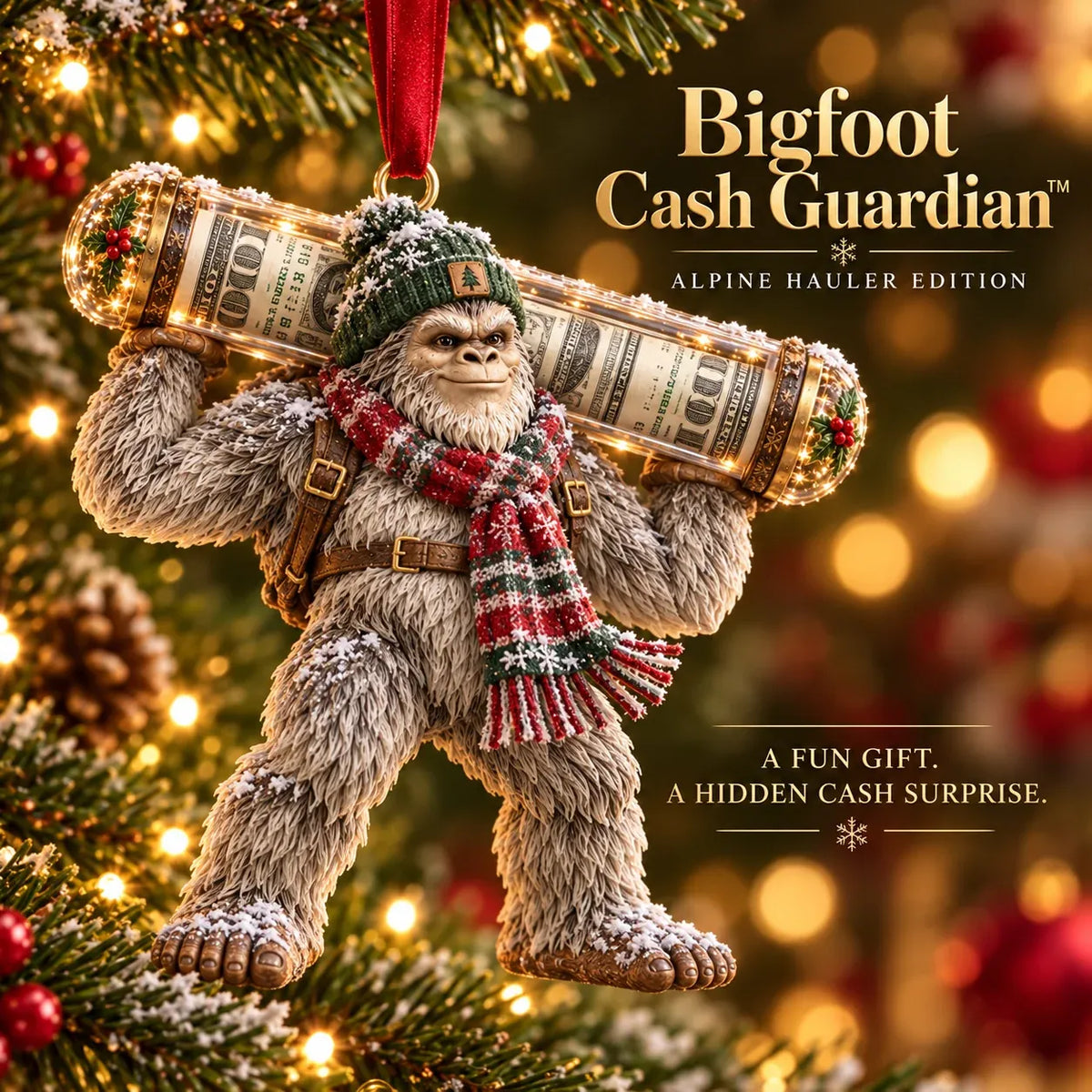 ⏰ LAST DAY SALE 49% OFF! 🎄👣 Bigfoot Christmas Cash Gift Ornament – Fun Holiday Money Holder