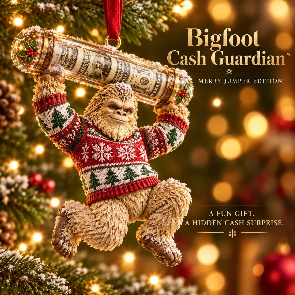 ⏰ LAST DAY SALE 49% OFF! 🎄👣 Bigfoot Christmas Cash Gift Ornament – Fun Holiday Money Holder