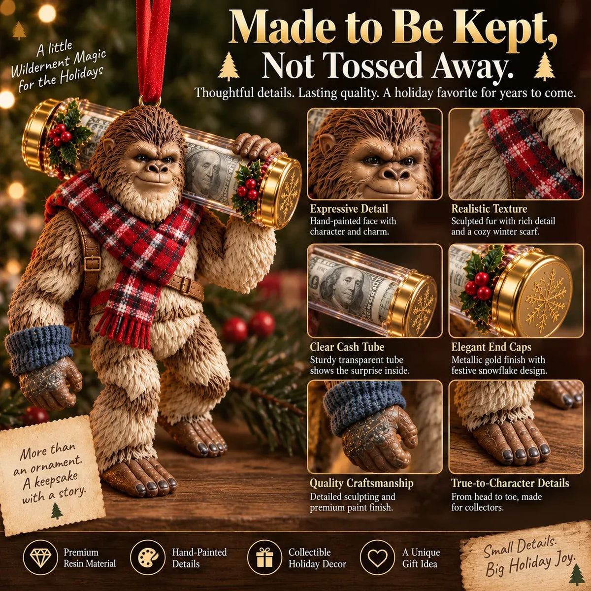 ⏰ LAST DAY SALE 49% OFF! 🎄👣 Bigfoot Christmas Cash Gift Ornament – Fun Holiday Money Holder