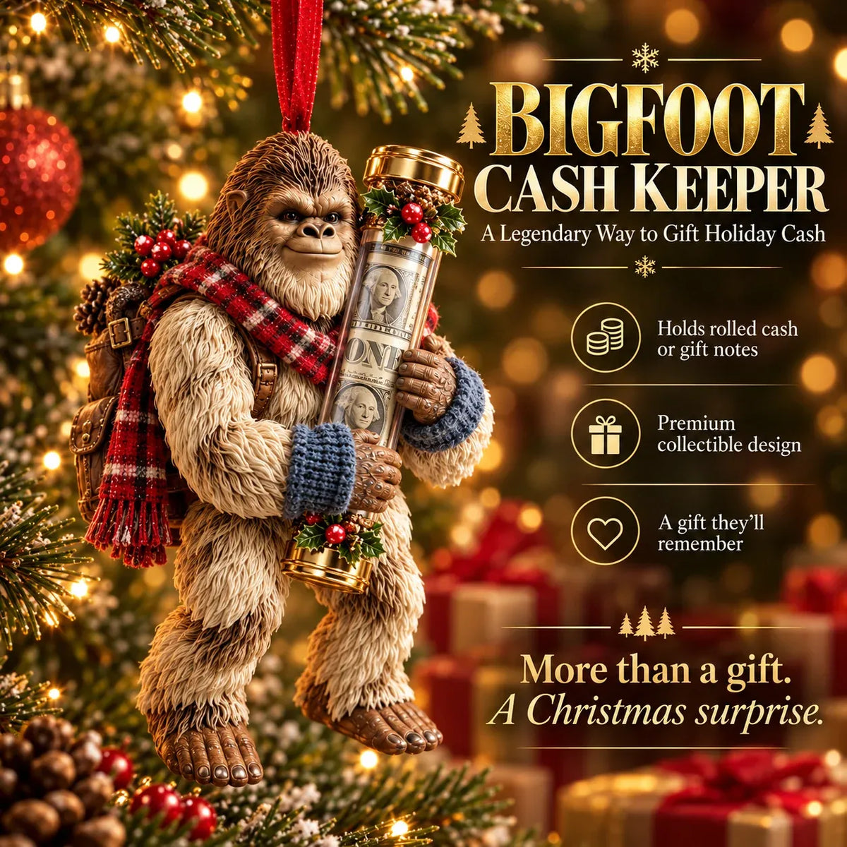 ⏰ LAST DAY SALE 49% OFF! 🎄👣 Bigfoot Christmas Cash Gift Ornament – Fun Holiday Money Holder