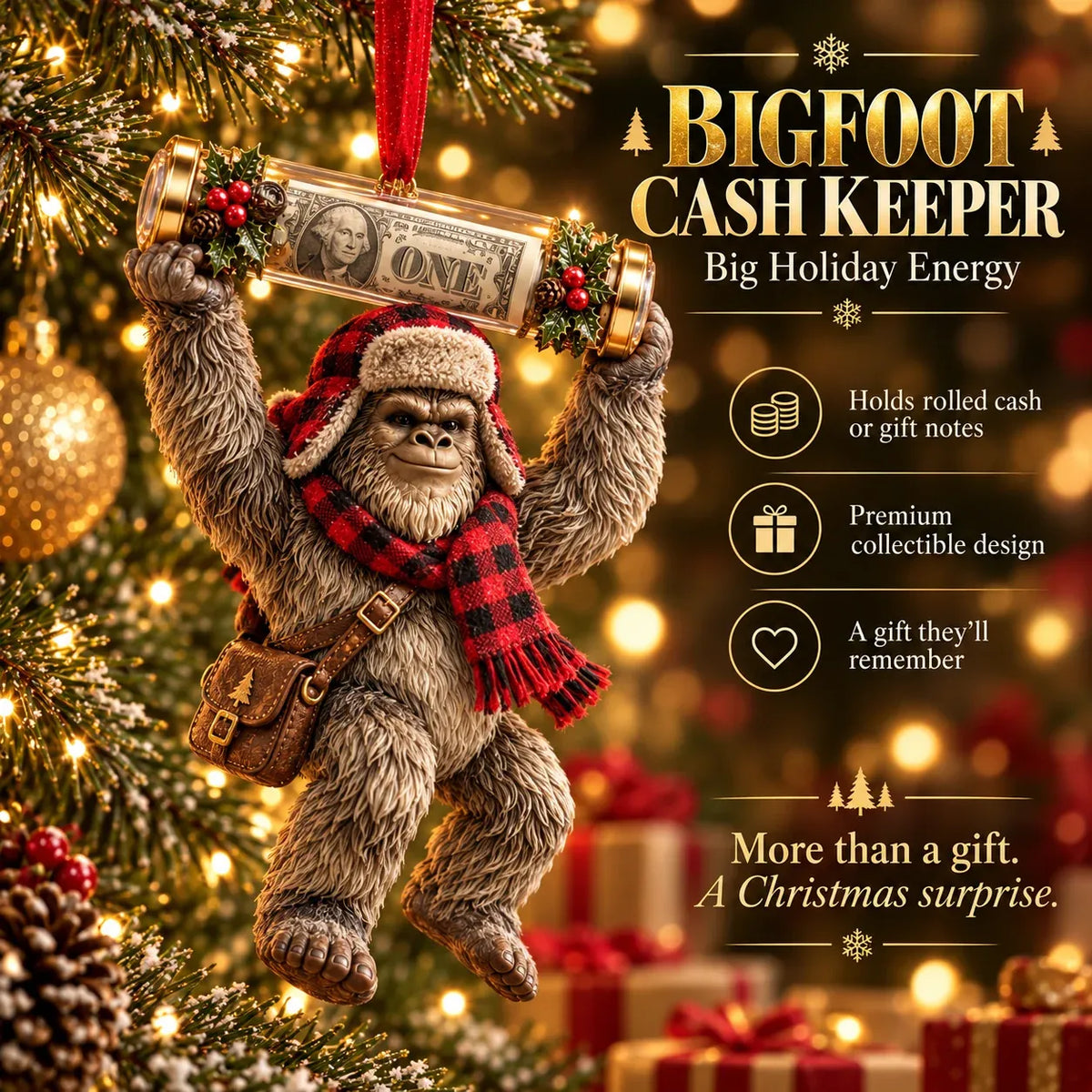 ⏰ LAST DAY SALE 49% OFF! 🎄👣 Bigfoot Christmas Cash Gift Ornament – Fun Holiday Money Holder
