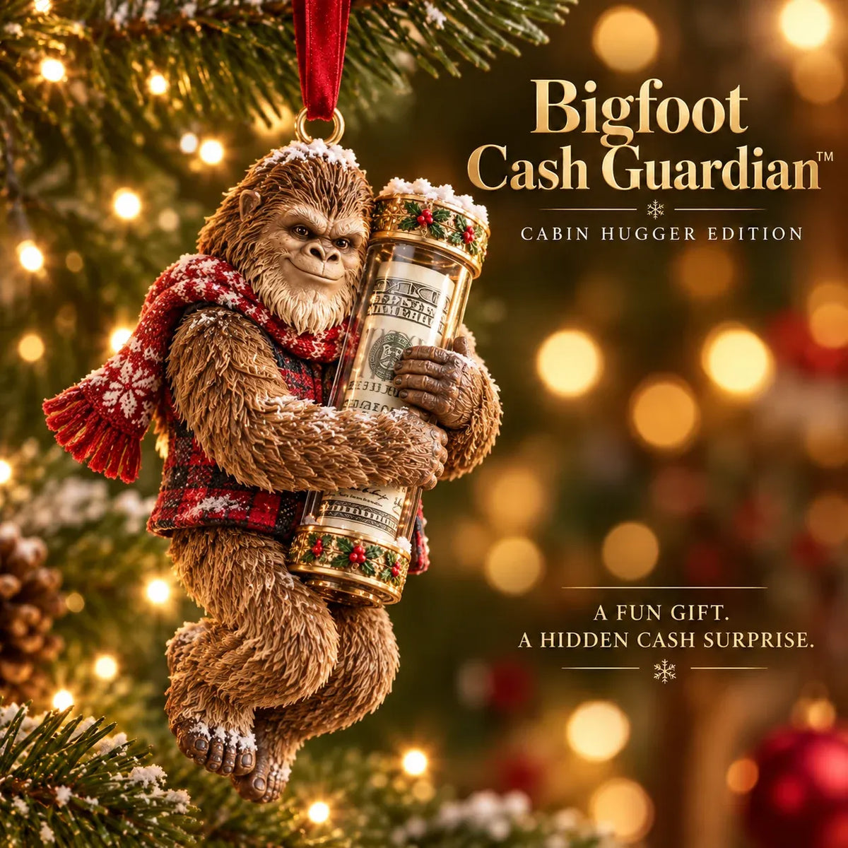 ⏰ LAST DAY SALE 49% OFF! 🎄👣 Bigfoot Christmas Cash Gift Ornament – Fun Holiday Money Holder