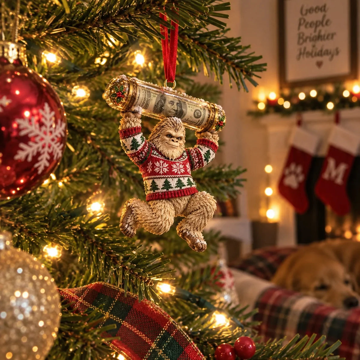 ⏰ LAST DAY SALE 49% OFF! 🎄👣 Bigfoot Christmas Cash Gift Ornament – Fun Holiday Money Holder