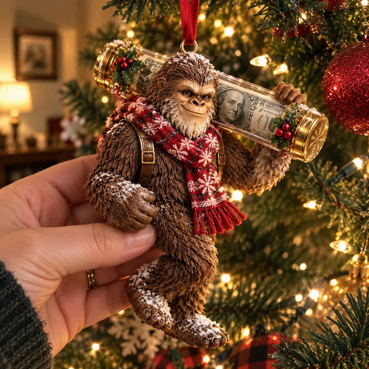 ⏰ LAST DAY SALE 49% OFF! 🎄👣 Bigfoot Christmas Cash Gift Ornament – Fun Holiday Money Holder