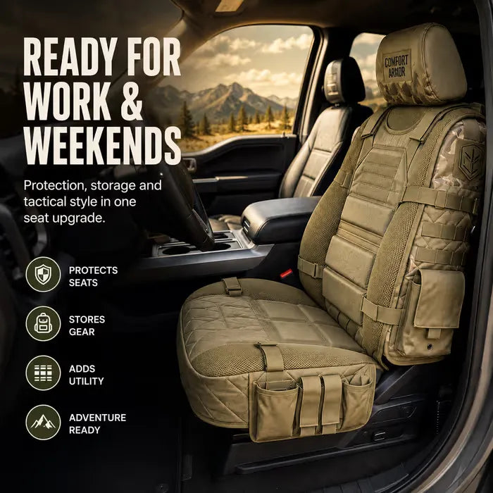 🎖️ Military‑Style Auto Seat Protectors｜Universal Fit Heavy‑Duty Cushion For Long‑Drive Vehicle Owners