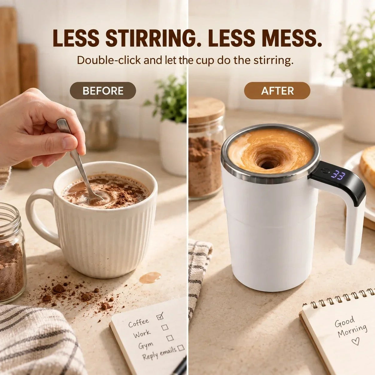☕ Rechargeable Auto-Mixing Mug – Hands-Free Stirring for Coffee & More
