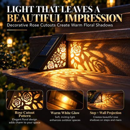 🌹☀️ Solar Rose Step Lights – Warm Glow for Stairs, Decks & Pathways