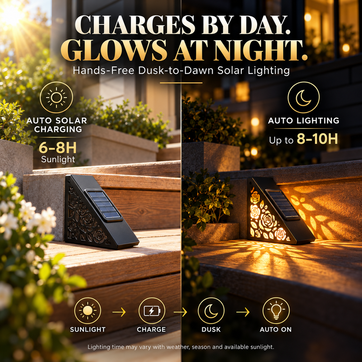 🌹☀️ Solar Rose Step Lights – Warm Glow for Stairs, Decks & Pathways
