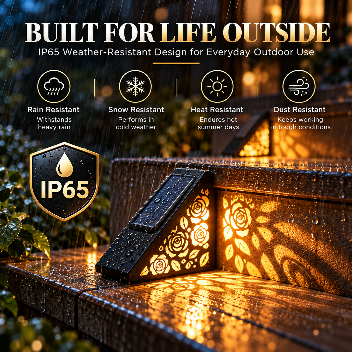 🌹☀️ Solar Rose Step Lights – Warm Glow for Stairs, Decks & Pathways