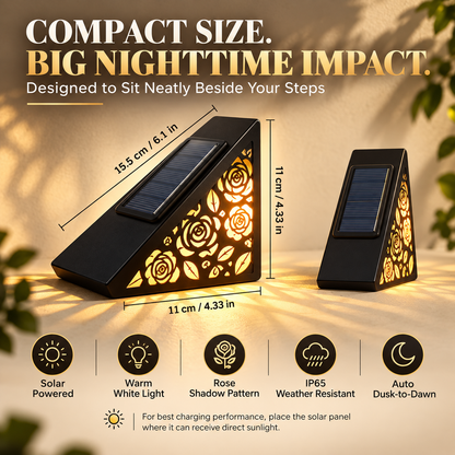 🌹☀️ Solar Rose Step Lights – Warm Glow for Stairs, Decks & Pathways
