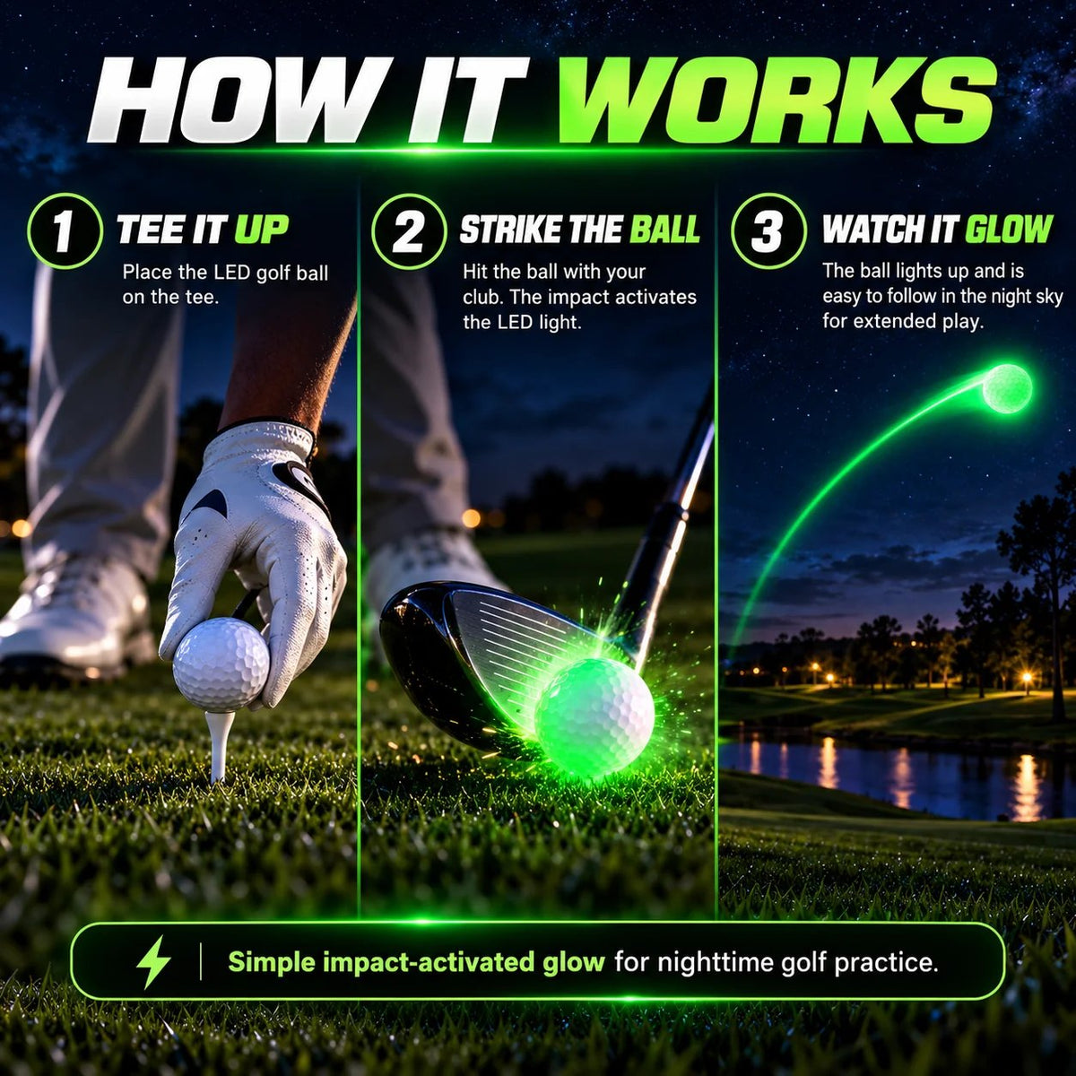 Light-Up Golf Ball ⛳ – Impact-Activated 6-Color LED Design for Nighttime Practice