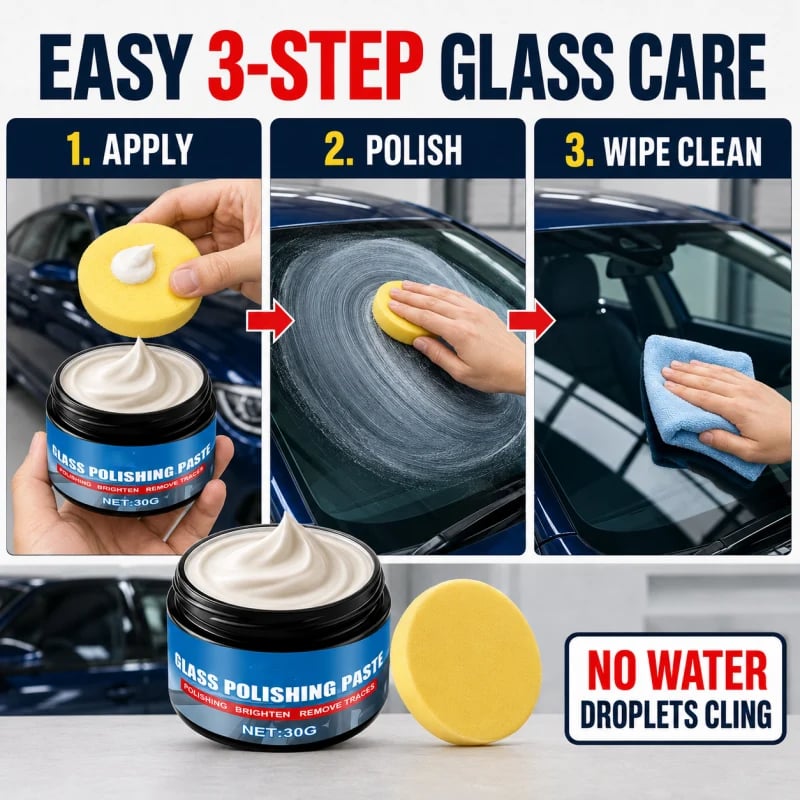 💯🔥50% OFF🔥 Car Glass Oil Film Remover – Eliminates Glare & Wiper Smears, Repels Rain, Works on All Glass – Sponge Included! 🚗