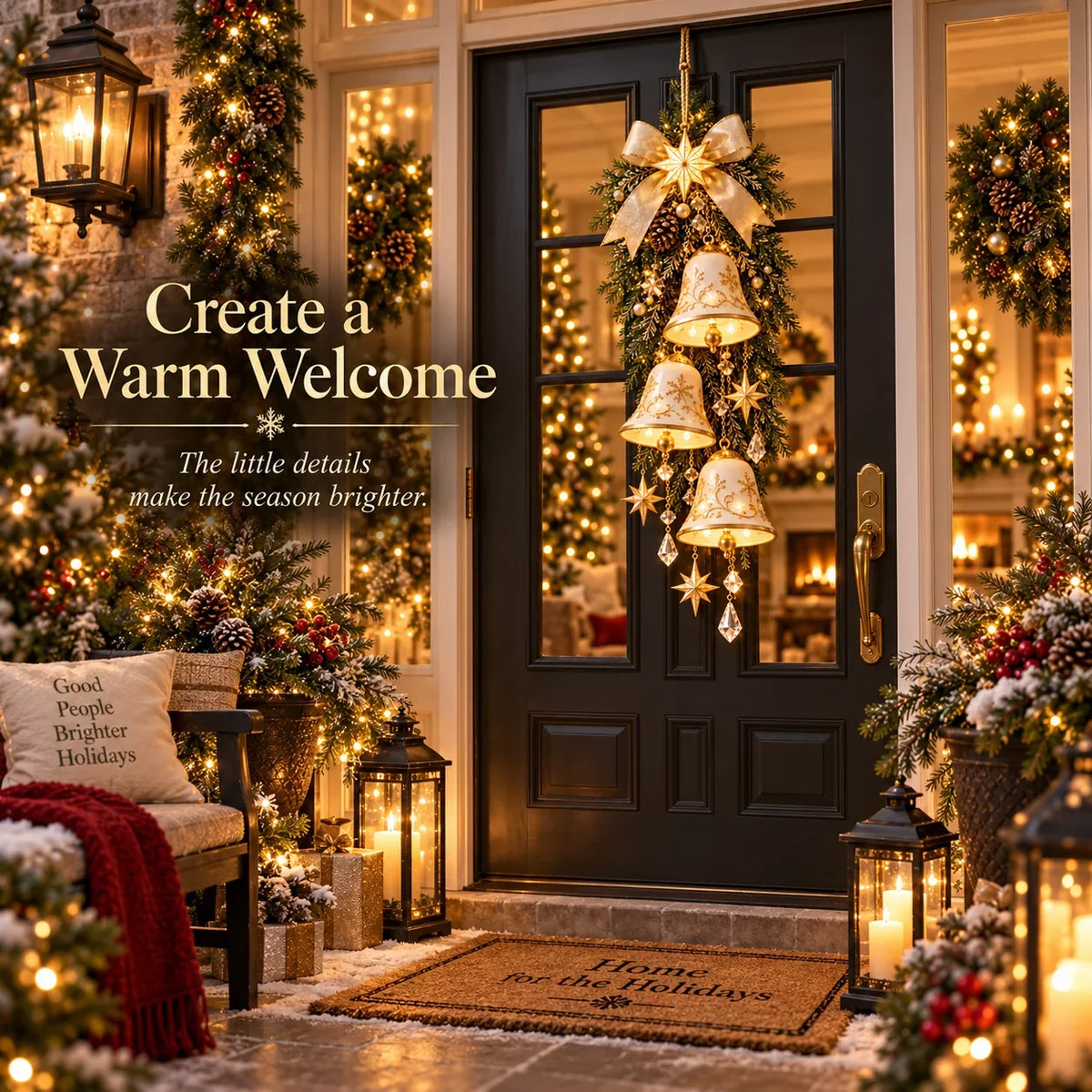 🔔✨Last Day 49% Off✨✨ Golden Bell Blessing Cascade – Lighted Christmas Door Decor