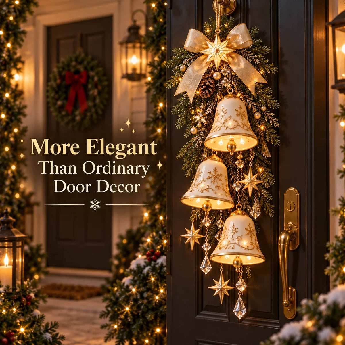 🔔✨last Day 49% Off✨✨ Golden Bell Blessing Cascade™ – Lighted Christmas Door Decor