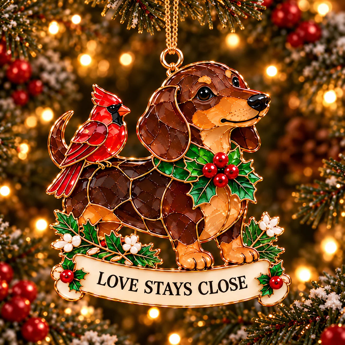 🐾🎄 Dachshund Christmas Ornaments Set Of 6 - Stained Glass Style