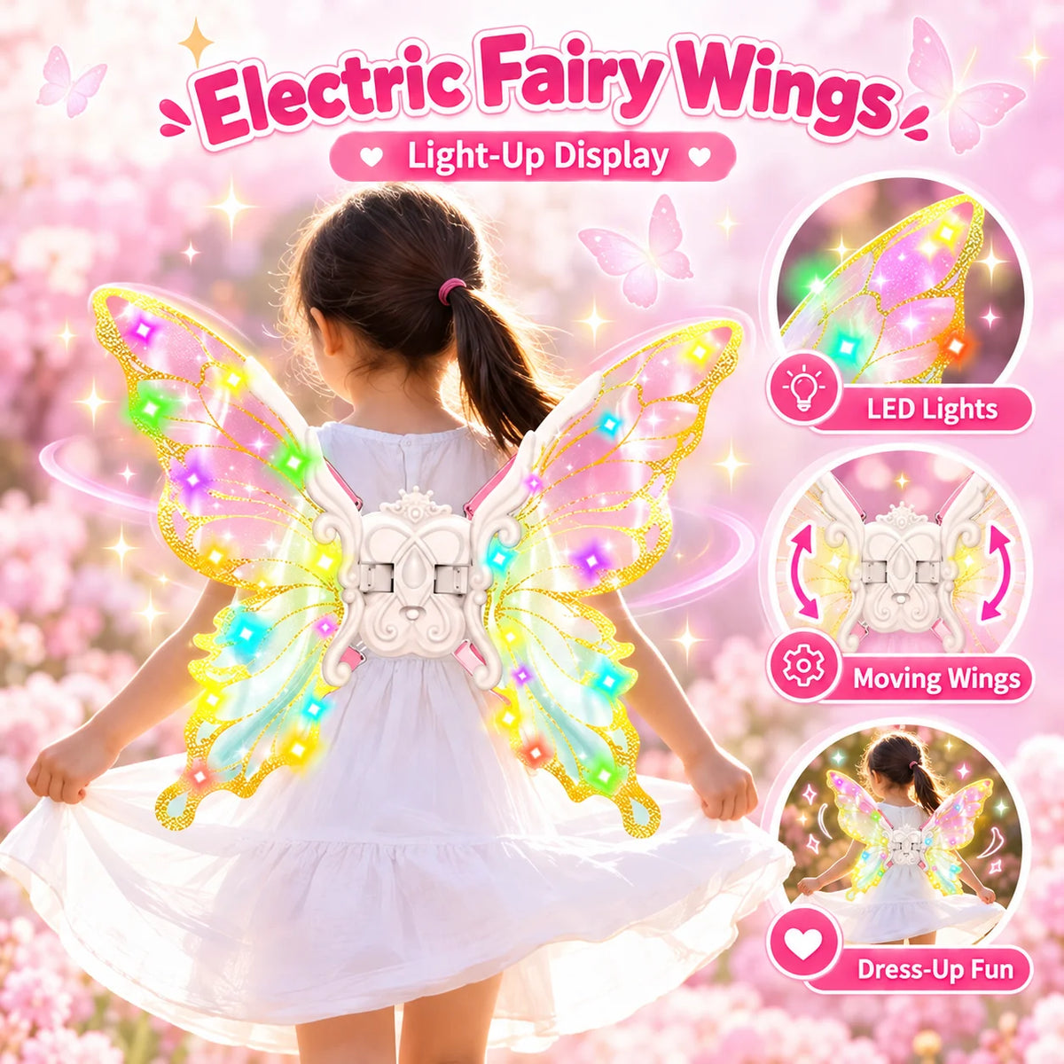 🦋 Magical Moving Butterfly Wings – Light Up Fairy Costume For Kids & Parties