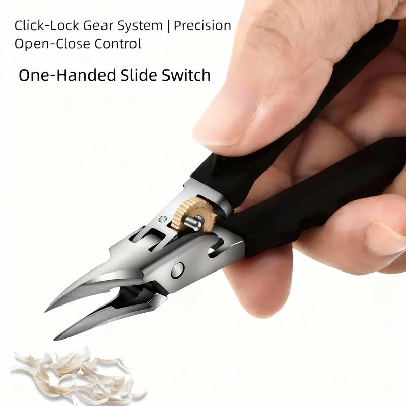 Black Anti-Slip Grip Gear Lock Nail Clipper Set with Ultra-Sharp Tips for Precise Access to Nail Grooves