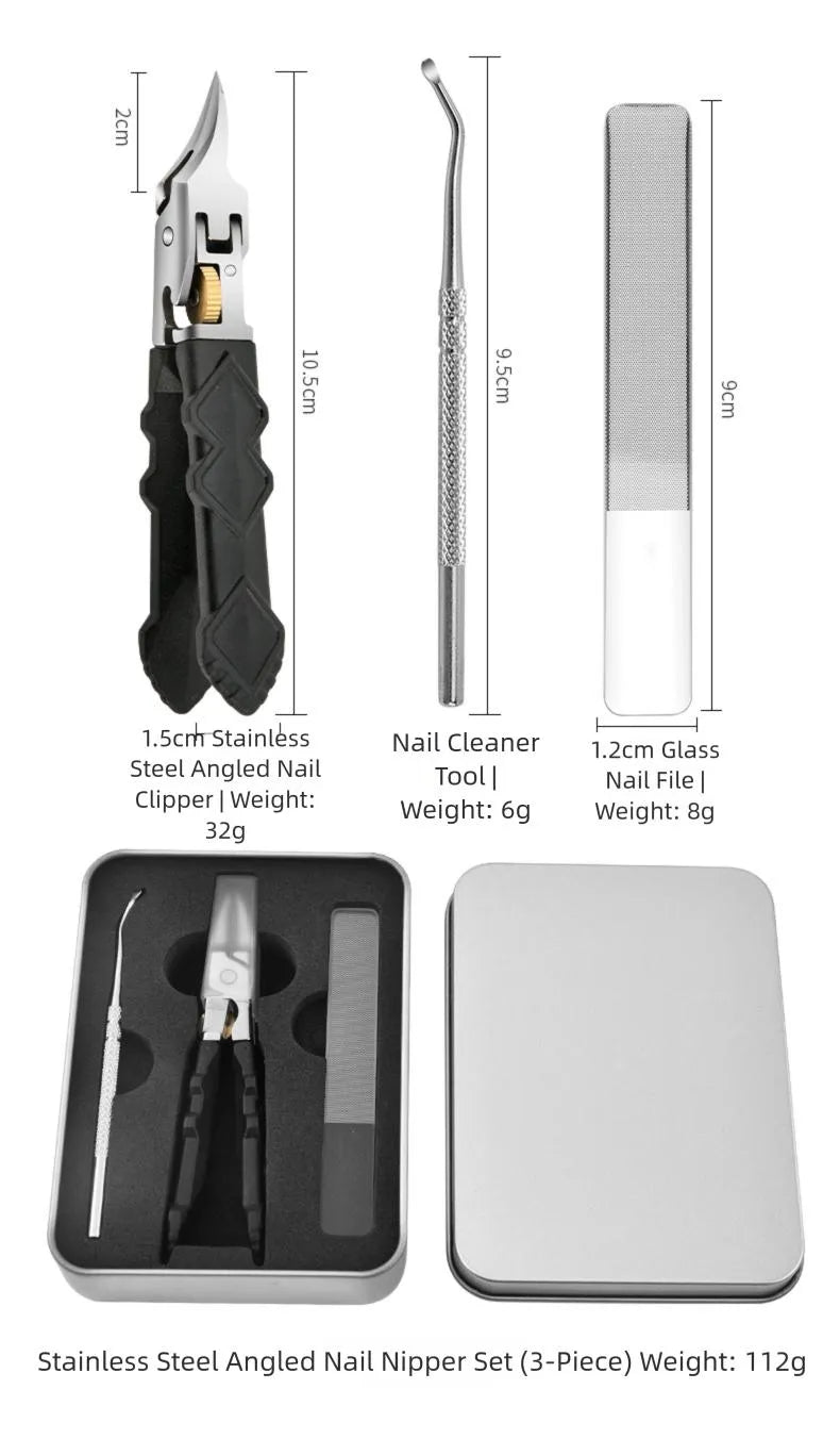 Black Anti-Slip Grip Gear Lock Nail Clipper Set with Ultra-Sharp Tips for Precise Access to Nail Grooves
