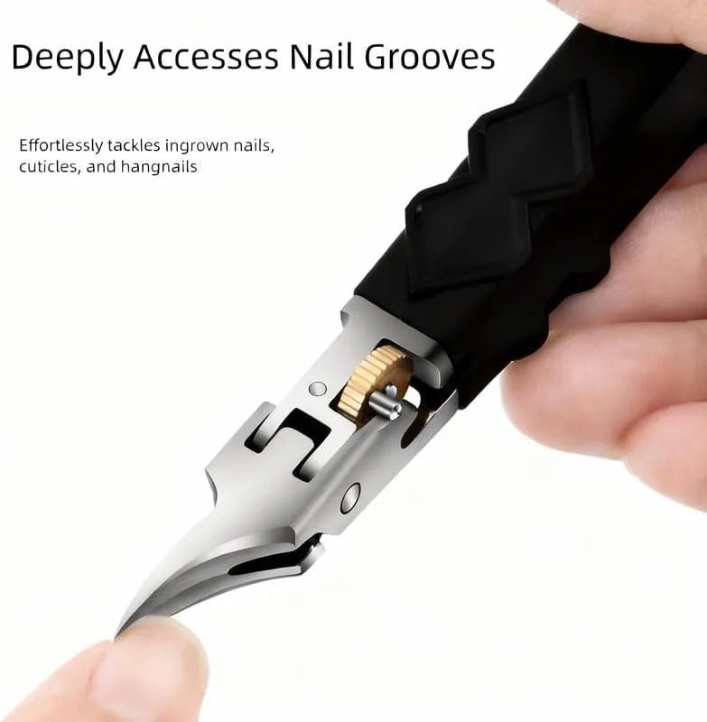 Black Anti-Slip Grip Gear Lock Nail Clipper Set with Ultra-Sharp Tips for Precise Access to Nail Grooves