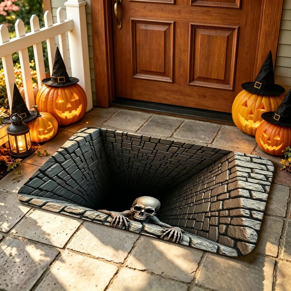 🎃 Spooky Halloween Entryway Mat with 3D Skull and Creepy Clown Design 👻