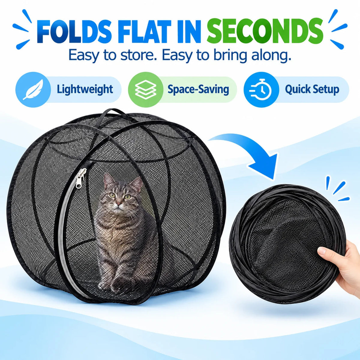 🐱 Pop-Up Cat Playpen – Breathable Mesh Enclosure for Indoor & Outdoor Fun