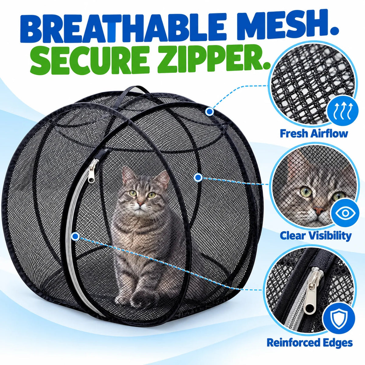 🐱 Pop-Up Cat Playpen – Breathable Mesh Enclosure for Indoor & Outdoor Fun