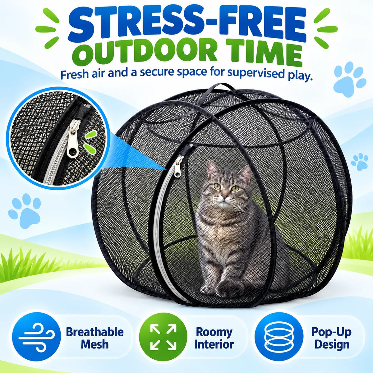 🐱 Pop-Up Cat Playpen – Breathable Mesh Enclosure for Indoor & Outdoor Fun