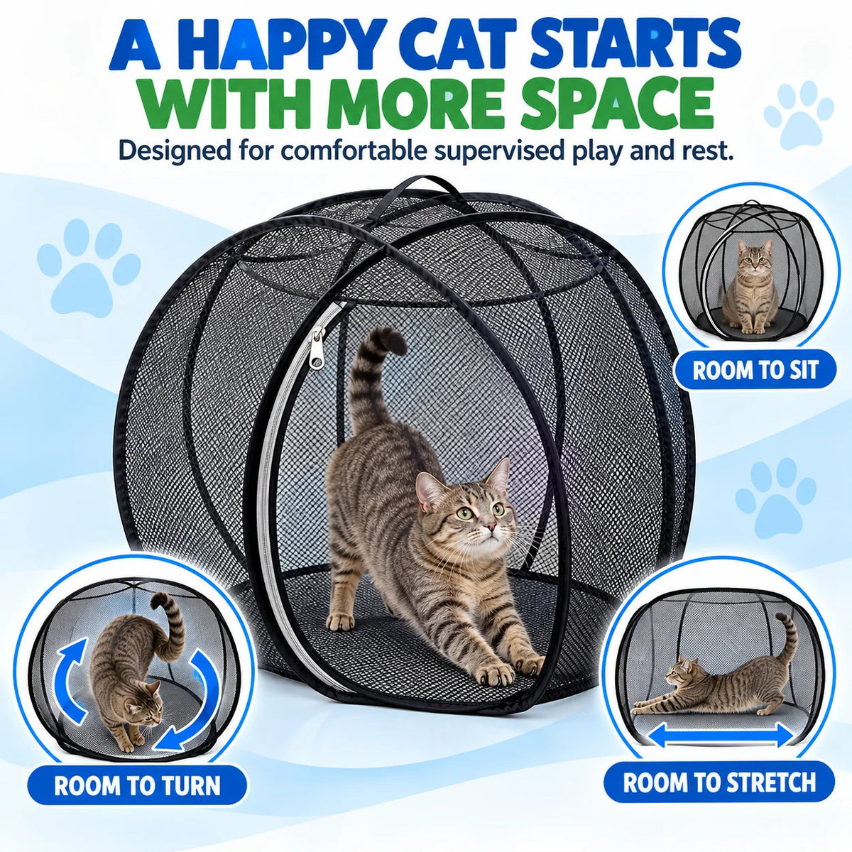 🐱 Pop-Up Cat Playpen – Breathable Mesh Enclosure for Indoor & Outdoor Fun
