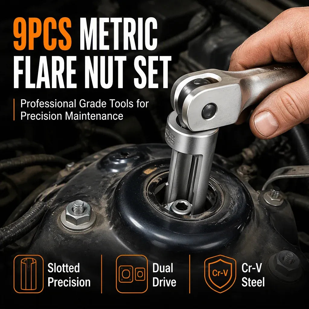9-Piece Slotted Flare Nut Socket Set 🔩 – 10–22mm with Case