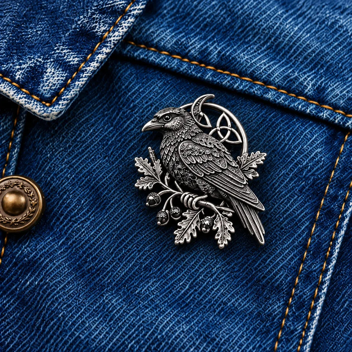 🐦‍⬛ Gothic Celtic Raven Brooch – Dark Academia Statement Pin