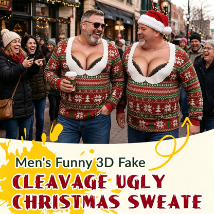 Men's Funny 3D Fake Cleavage Ugly Christmas Sweate