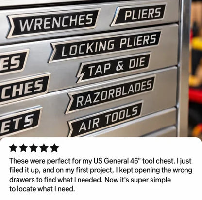 Custom Premium Magnetic Toolbox Labels for Tool Organization - 12 Pack of High Quality 3D Printed Personalized Magnets