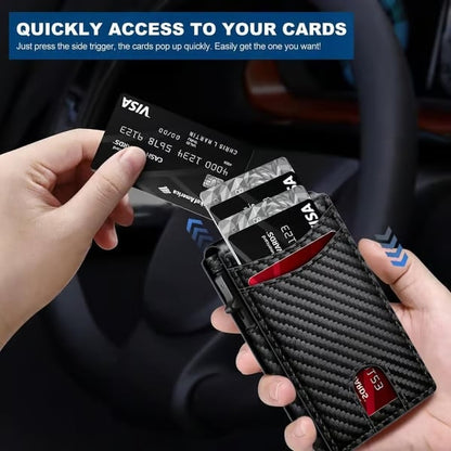 🔥🔥Wallet for Men - with Pop Up Aluminum Case Slim Slots Credit Card Holder RFID Blocking Bifold Minimalist Wallet