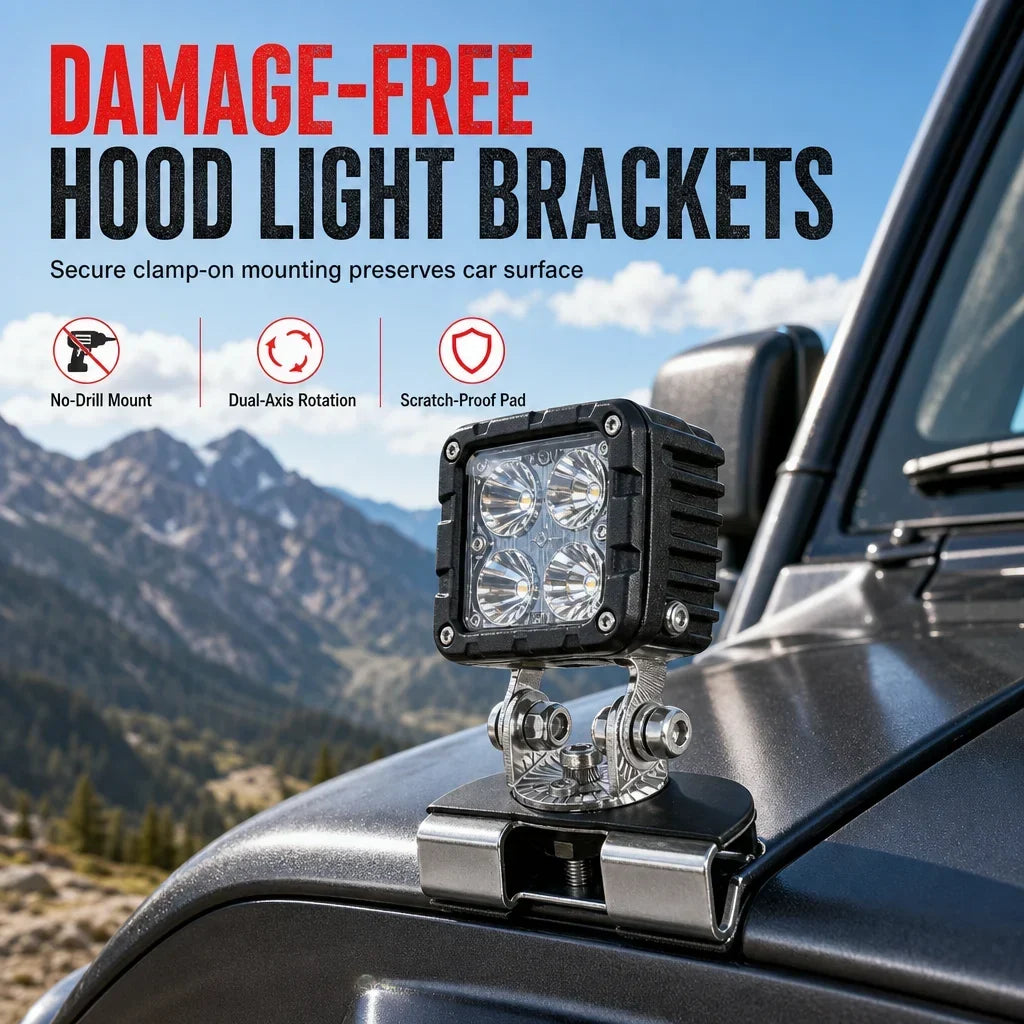 🔥1 Pair Car Engine Hood LED Light Bar Mounting Brackets Clamp Holders for Work Lights Modification