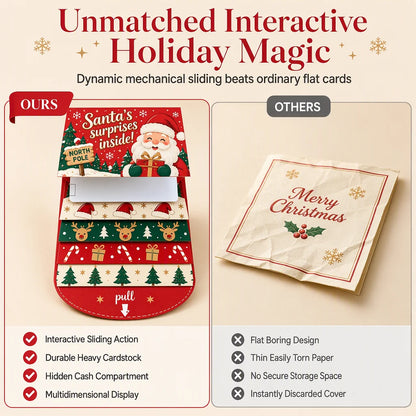 Handcrafted Waterfall Christmas Greeting Card Booklet - Unique Pull-tab Interactive Holiday Card With 5 Pull-down Panels