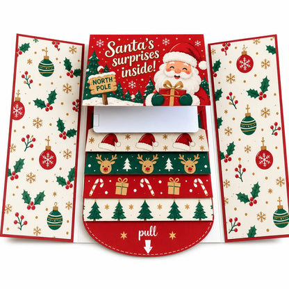 Handcrafted Waterfall Christmas Greeting Card Booklet - Unique Pull-tab Interactive Holiday Card With 5 Pull-down Panels