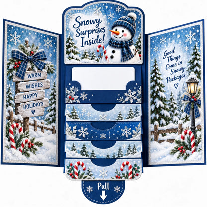 Handcrafted Waterfall Christmas Greeting Card Booklet - Unique Pull-tab Interactive Holiday Card With 5 Pull-down Panels