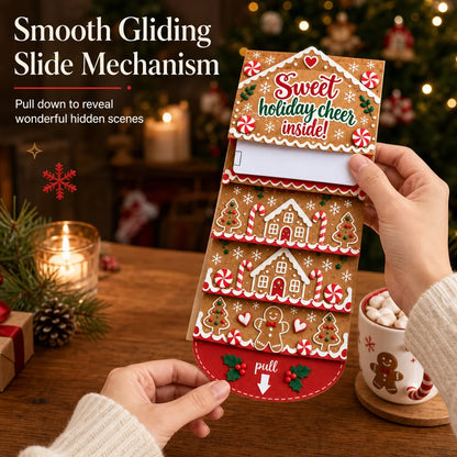 Handcrafted Waterfall Christmas Greeting Card Booklet - Unique Pull-tab Interactive Holiday Card With 5 Pull-down Panels