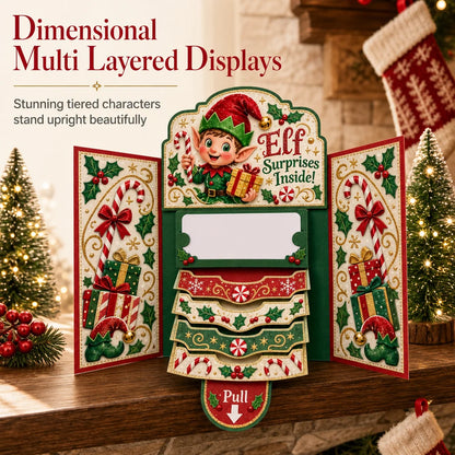 Handcrafted Waterfall Christmas Greeting Card Booklet - Unique Pull-tab Interactive Holiday Card With 5 Pull-down Panels