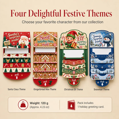 Handcrafted Waterfall Christmas Greeting Card Booklet - Unique Pull-tab Interactive Holiday Card With 5 Pull-down Panels