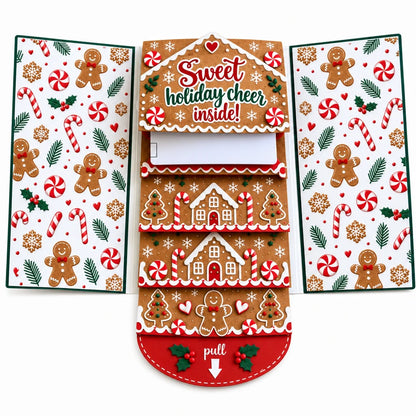 Handcrafted Waterfall Christmas Greeting Card Booklet - Unique Pull-tab Interactive Holiday Card With 5 Pull-down Panels