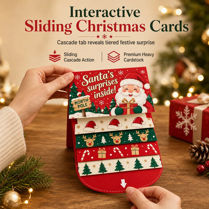Handcrafted Waterfall Christmas Greeting Card Booklet - Unique Pull-tab Interactive Holiday Card With 5 Pull-down Panels
