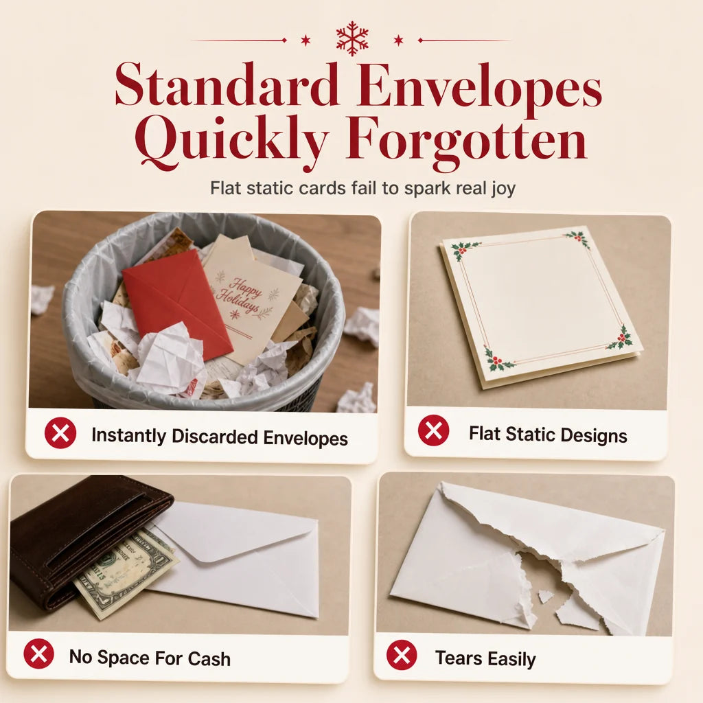 Handcrafted Waterfall Christmas Greeting Card Booklet - Unique Pull-tab Interactive Holiday Card With 5 Pull-down Panels