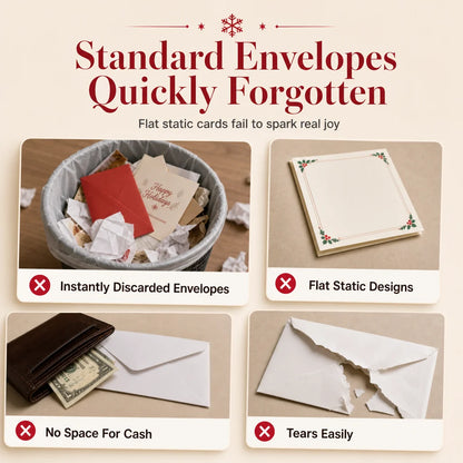 Handcrafted Waterfall Christmas Greeting Card Booklet - Unique Pull-tab Interactive Holiday Card With 5 Pull-down Panels