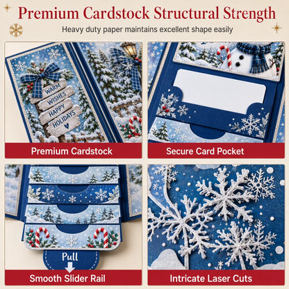 Handcrafted Waterfall Christmas Greeting Card Booklet - Unique Pull-tab Interactive Holiday Card With 5 Pull-down Panels