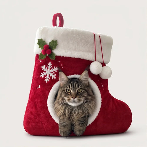 🎄 Christmas Stocking Cat Bed – Ultra-Soft Sherpa Cozy Hideaway for Cats 🐱