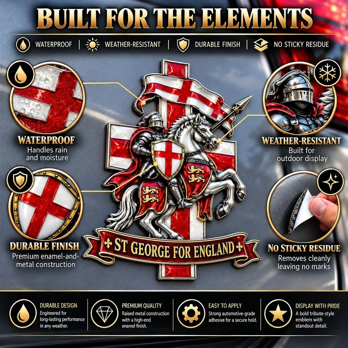 🛡️ “st George For England” Protection & Blessing Commemorative Metal Car Emblem