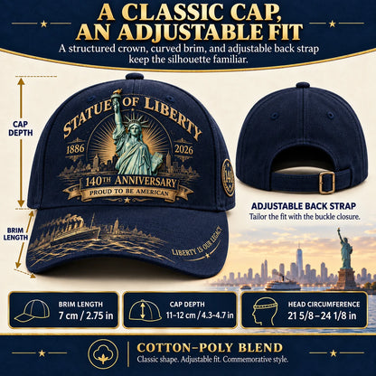 💝 Last Day 49% Off – 🗽 Statue of Liberty 140th Anniversary 1886–2026 Heritage Cap | Cotton-Poly Blend • Commemorative Design • Adjustable Fit 🇺🇸