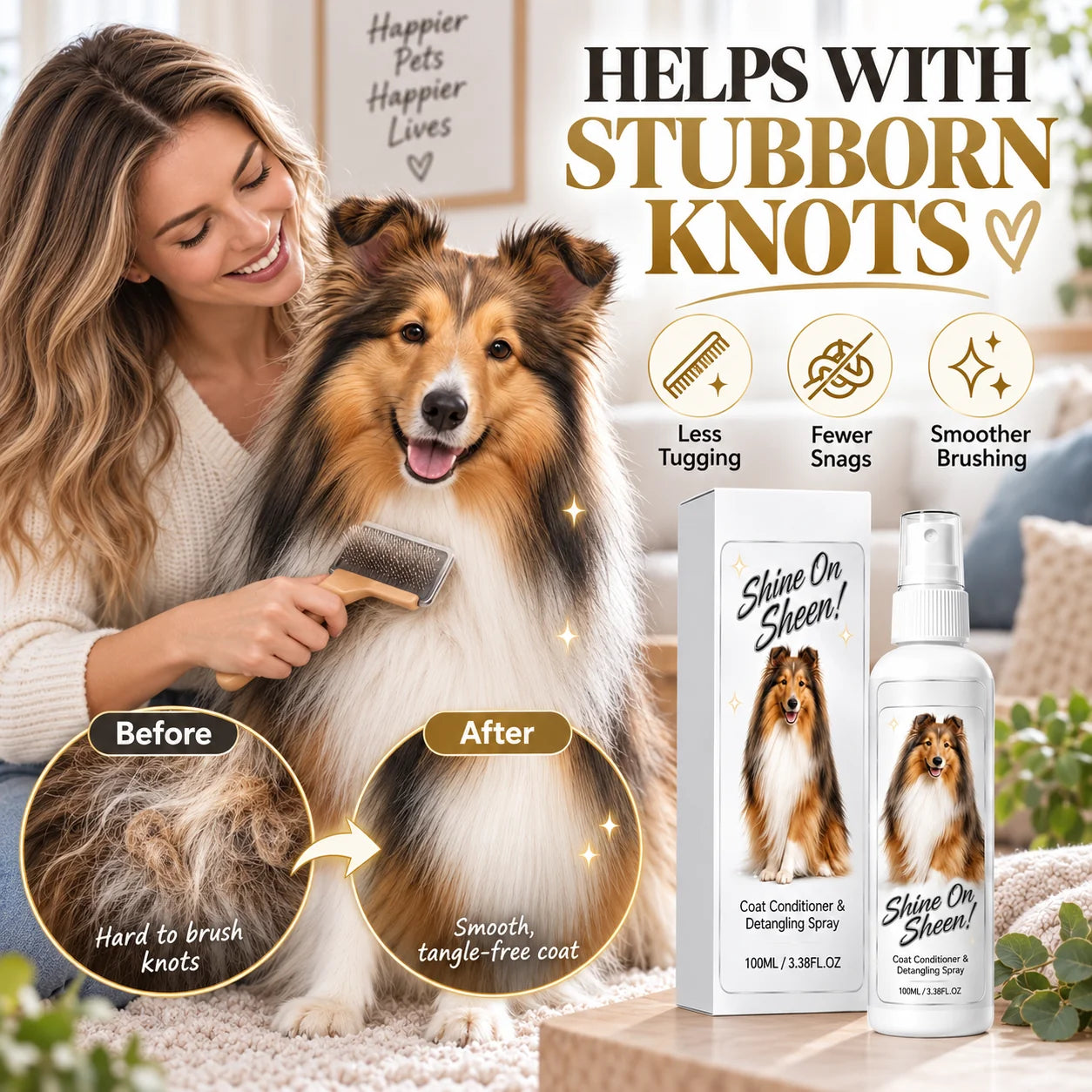 Pet coat detangling spray grooming feature